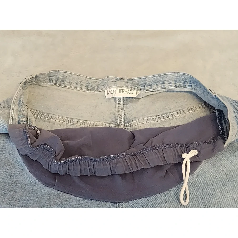 Motherhood Maternity Over Belly Carpenter Denim Shorts Women's XL Light Blue